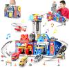 TERRAMUS Kids Toys for 3 4 5 6 Years Old Boys,29.5'' Large City Action Rescue Vehicle Toddler Playset with Lights Sounds,Police & Fire Station Transform Track with 4 Cars Helicopter Gifts for Boy Girl view 1