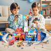TERRAMUS Kids Toys for 3 4 5 6 Years Old Boys,29.5'' Large City Action Rescue Vehicle Toddler Playset with Lights Sounds,Police & Fire Station Transform Track with 4 Cars Helicopter Gifts for Boy Girl view 2