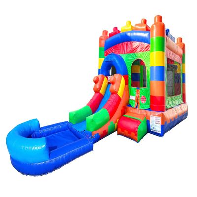 Crossover Inflatable Bounce House with Slide for Kids, 26.5 x 12 x 14.5 Foot Building Block Combo Bouncer Waterslide Jumper - Includes Pool, Blower, Stakes, Patches and Storage Bag