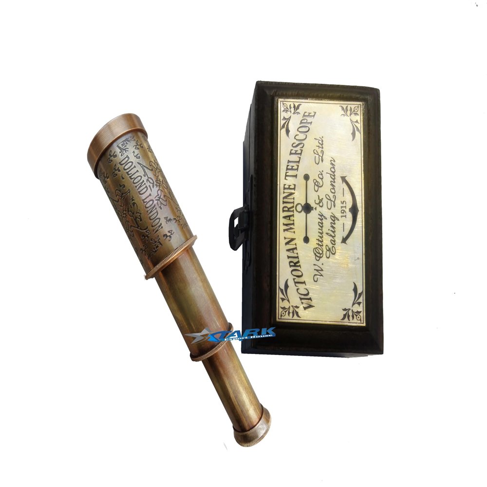 Antique Brass Designer Telescope Marine Handheld Spyglass Telescope Binoculars 6 Inch Vintage Style With Wood Box Best for Gift (JUHY)