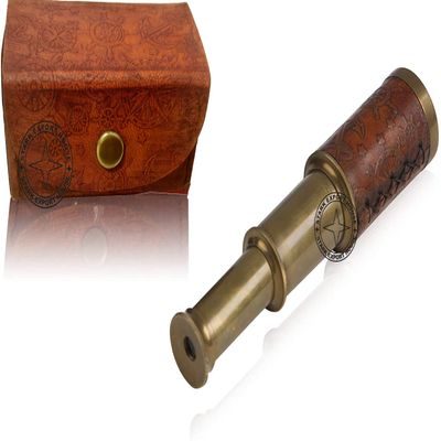 Antique Brass Designer Telescope Marine Handheld Spyglass Telescope Binoculars 6 Inch Vintage Style With Lather Box Best for Gift (GHYE)