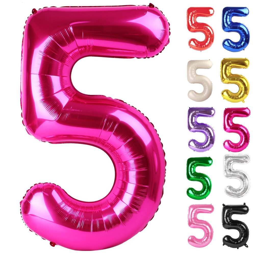 Hot Pink Number 5 Balloon 40 Inch, 5 Balloon Number, 5th Birthday Decorations, Hot Pink Party Supplies for Boys Girls