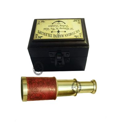 Brass Designer Telescope Marine Handheld Spyglass Telescope Binoculars 6 Inch With Wood Box Vintage Style Best for Gift (GHRO)