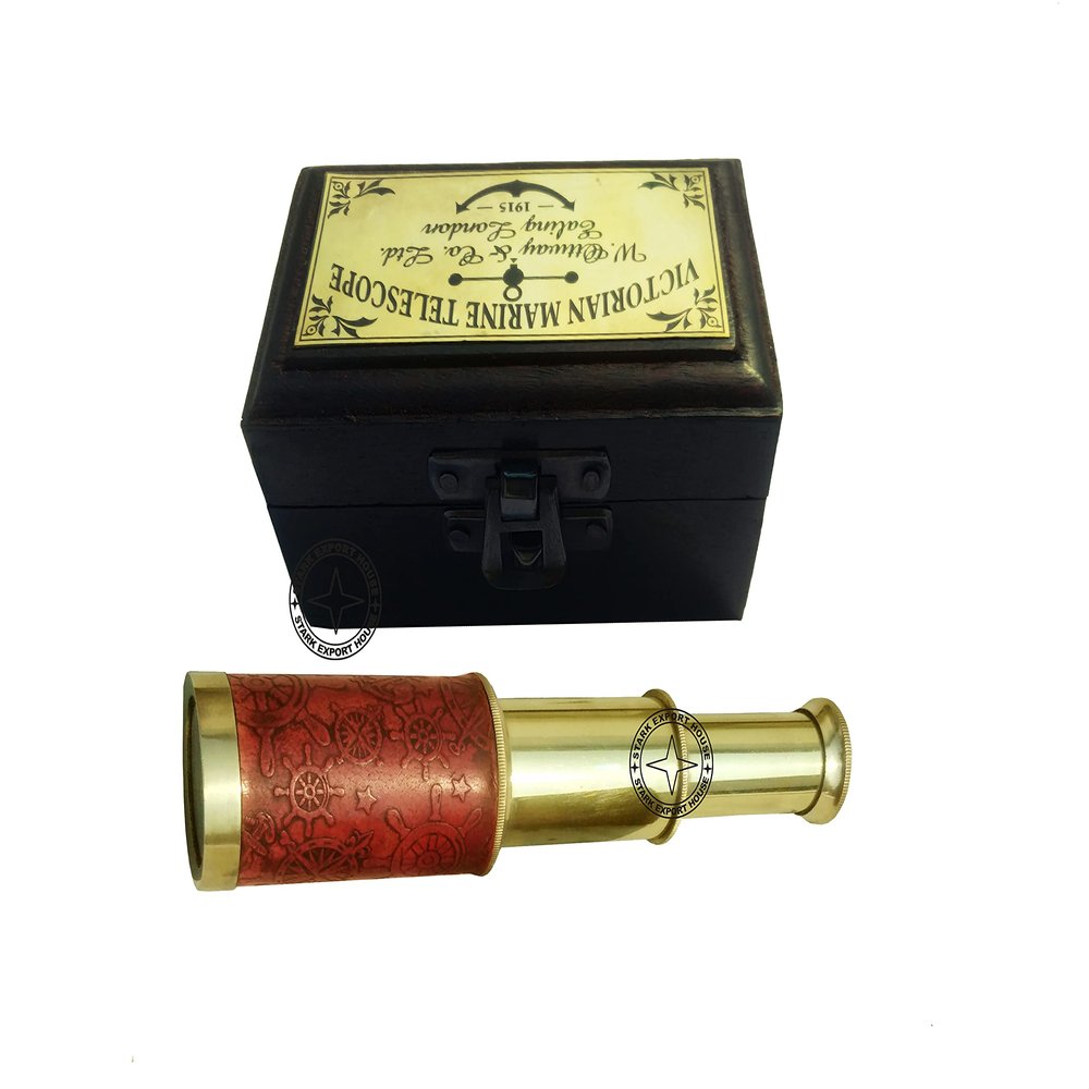 Brass Designer Telescope Marine Handheld Spyglass Telescope Binoculars 6 Inch With Wood Box Vintage Style Best for Gift (GHRO)
