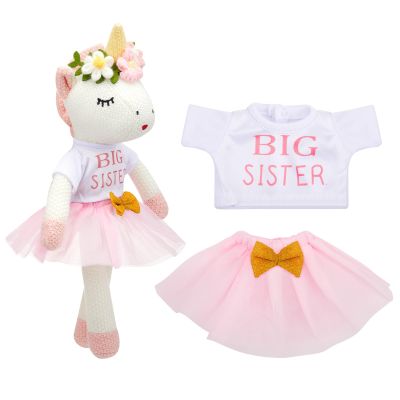 Blueweenly Big Sister Gift for Girls 17 Inches Unicorn Stuffed Plush Ballerina Doll Short Sleeve Top and Pink Tutu Skirt Gifts for Girls Toddler Christmas