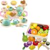 Wooden Play Food Fruits Toy and Wooden Tea Set, Pretend Play Kitchen Accessories view 1