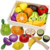 Wooden Play Food Fruits Toy and Wooden Tea Set, Pretend Play Kitchen Accessories view 2