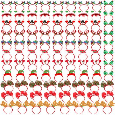 96 Pcs Christmas Headbands, Christmas Costume Headband, Santa Christmas Tree Snowman Colorful Stars Reindeer Antler Headwears for Christmas Hair Accessories, Photos Booth, Christmas Party Supplies