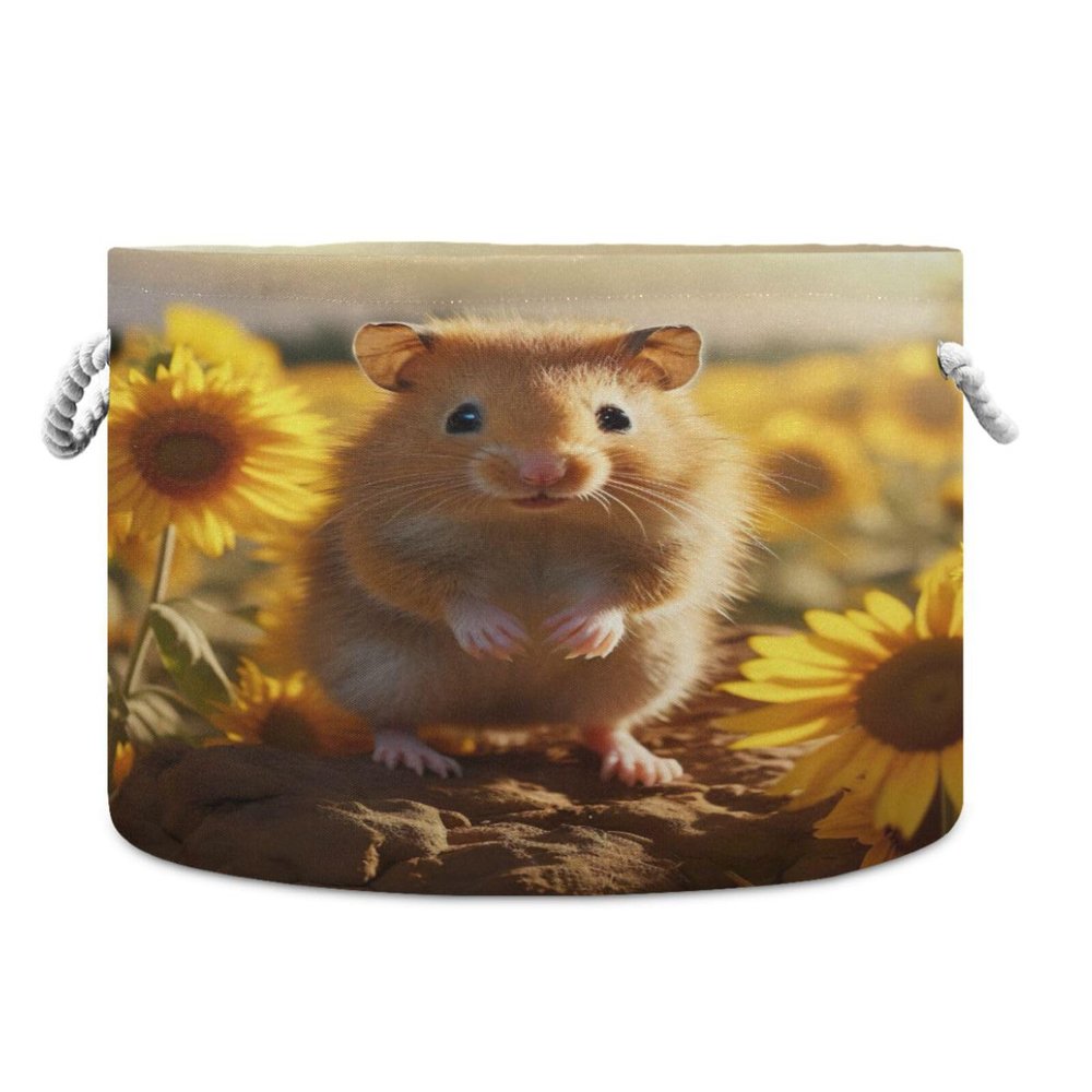 Round Cute Hamster Sunflowers Storage Basket Large Organizer Bin Laundry Hamper Toy Storage Basket with Handle for Nursery Clothes Toys 202b4287