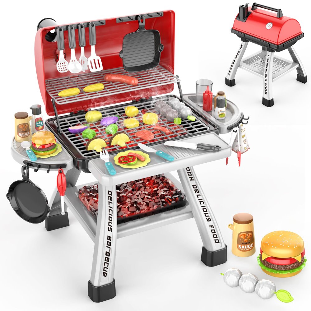 2-Layer BBQ Toy Grill with Big Playset Gifts|Kids Outdoor Toys for Toddlers 3-5 6|Pretend Outdoor Toddler Boy Toys for 3 4 Year Old Boys|Kids Kitchen Playset Equipment Gift