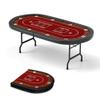 91" Extra Large 10 Player Foldable Poker Table, Texas Blackjack Holdem Poker Table with Cup Holders, Folding Wood Grain Casino Leisure Card Board Game Table with Padded Rails, Stylish Red Design view 1