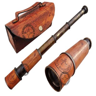Antiqu Brass Designer Telescope Marine Handheld Spyglass Telescope Binoculars 17.5 Inch Vintage Style With Lather Box Best for Gift (MTED)