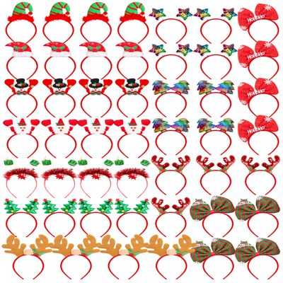 HOVACY 48 Pcs Christmas Headbands, Cute Xmas Headwear, Christmas Head Boppers Santa Tree Snowman Colorful Stars Reindeer Antler in 12 Styles for Christmas Party Favors Holiday Decor
