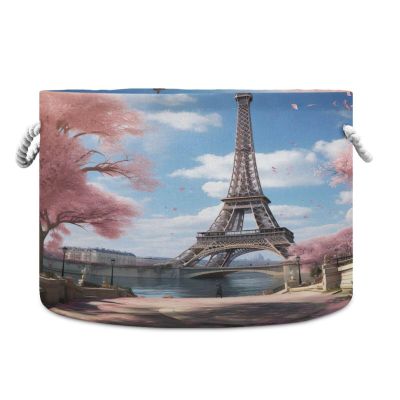 Round Eiffel Tower Cherry Storage Basket Large Organizer Bin Laundry Hamper Toy Storage Basket with Handle for Nursery Clothes Toys 202b4180