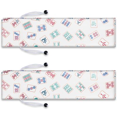 Bulyoou 2 Pcs Drawstring Mahjong Bags Protective Sleeve for Mahjong Racks and Pushers Printed Tile Bag 26 Inch, White, Empty Mah jong Bag Only(Boho Style)