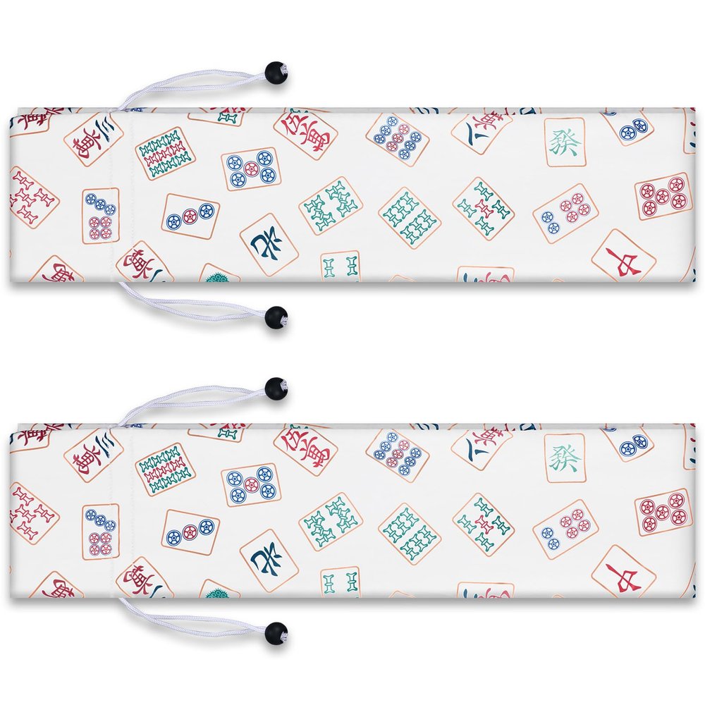 Bulyoou 2 Pcs Drawstring Mahjong Bags Protective Sleeve for Mahjong Racks and Pushers Printed Tile Bag 26 Inch, White, Empty Mah jong Bag Only(Boho Style)