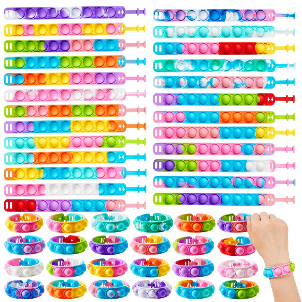 JOYIN Pop Fidget Toys pops Bulk 100 Pack Party Favors for Kids 4-8,8-12 Year, Fidget Bracelets Sensory Toys for Birthday Carnival Valentine Prizes Gifts Goodie Bags Stuffers for Kids