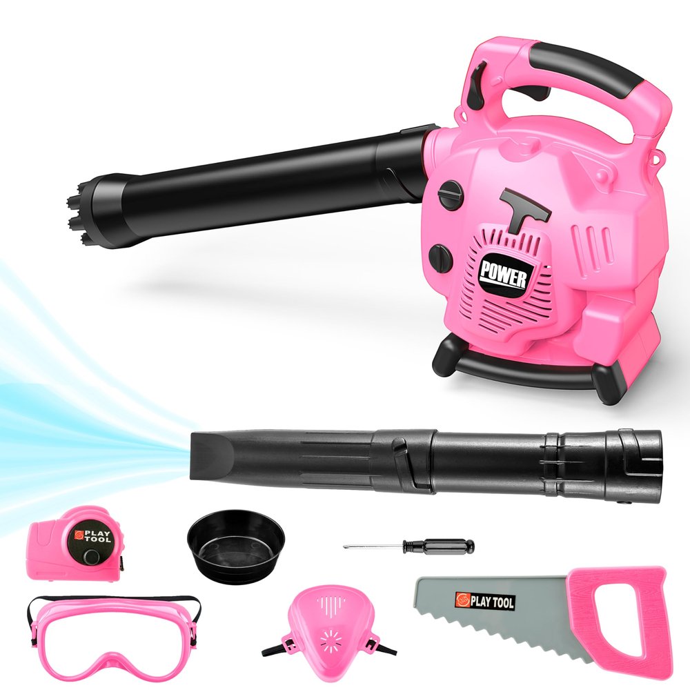 Bubble Leaf Blower for Toddlers - Upgrade Pink Kids Bubble Machine with Gardening Tool Set, 2 in 1 with Extra Bubble Blower Kit Outdoor Play Toys, Birthday Party Gifts for Boys Girls Age 3 4 5+ Years