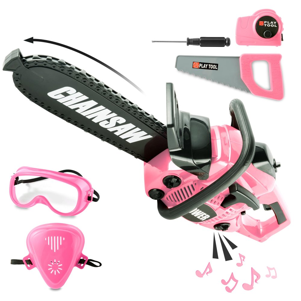 Toy Choi's Kids Toy Chainsaw - Pretend Play Construction Tool Electric Chainsaw Toy for Kids , Toy Tool Set Outdoor Gardening Play, Pink Toys for Girls 3-5 +