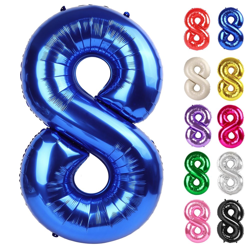 Metallic Blue Number 8 Balloon 40 Inch, 8 Balloon Number, 8th Birthday Decorations, Navy Blue Party Supplies for Boys Girls