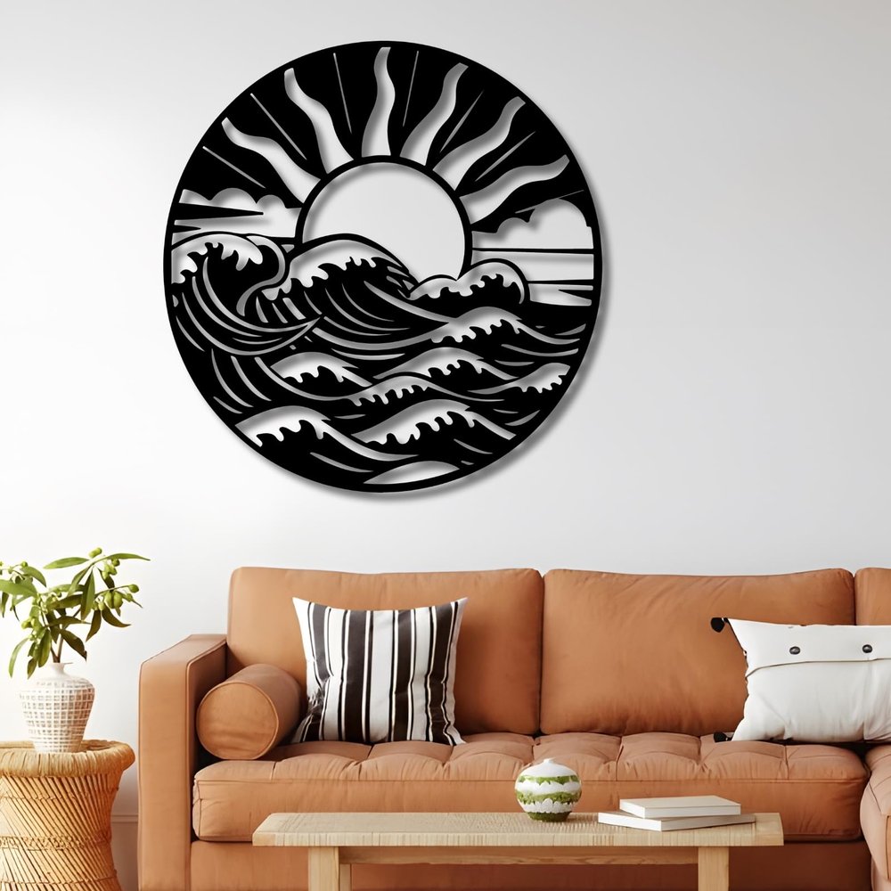 Sunrise Metal Wall Art, Sunburst Wall Decor, Boho Metal Wall Art, Large Metal Wall Art Home Decor,Housewarming Gift,Metal Minimalist Abstract Wall Art Line Drawing Decor Hanging for Bathroom Living Room (30"x30"/76x76cm, Style-2)
