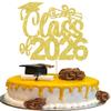 1 Pack Class of 2026 Cake Topper Glitter Congrats 2026 Graduation Cake Pick for Graduation Grad 2026 Theme Boys Girls Graduate Party Cake Decorations Supplies Gold view 1
