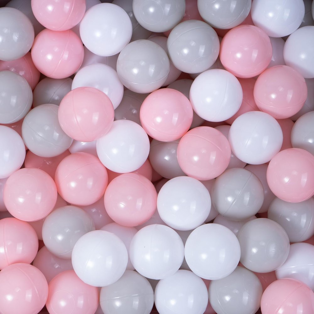 MoonxHome Ball Pit Balls 500pcs for Toddlers, Plastic Toy Balls for Ball Pit, BPA Free Crush Proof, Kid's Pool Water Toys, Macaron Ocean Balls for Play Tent 2.15" White Light-Grey Light-Pink