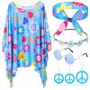 Hicarer 6 Pcs Hippie Costume Accessories Set Includes Headband Poncho Necklace Earrings Sunglasses for Women(Fresh Flower) view 1