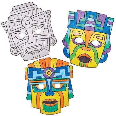 Baker Ross FN021 Aztec Coloring Masks - 8 Pack Educational Arts and Crafts Kits Learning Supplies