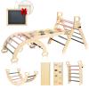 BlueWood Pikler Triangle Set, 7-in-1 Foldable Wooden Toddler Climbing Toys Indoor Playground Jungle Gym Montessori Philosophy Climber for 2-6 Years Old, Baby, Kids (Mauve Pink) view 1