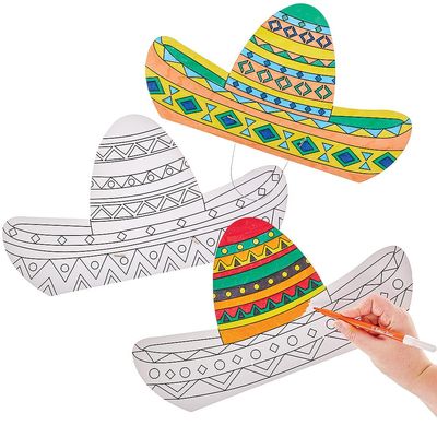 Baker Ross FN022 Colour-in Sombrero Hats - Pack of 8, Fancy Dress Costume Arts and Crafts