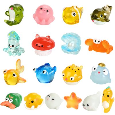 18pcs Ocean Mini Resin Animals 18 Styles Tiny Sea Resin Animals Figurines Miniature Little Small Plastic Animal Figures Bulk for Garden Micro Landscape DIY Fish Tank Aquarium Potted Dollhouse Decor