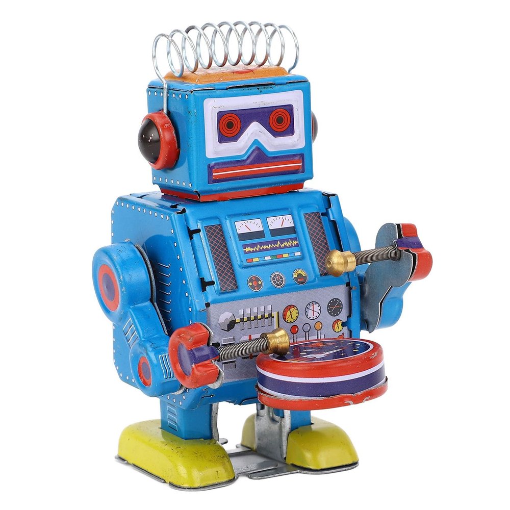 POENVFPO Clockwork Robot Toy Drumming Vintage for Collection, Tin Robot