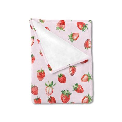 Watercolor Strawberries Baby Blanket for Girls Cute Strawberry Pink Flannel Soft Swaddle Blanket Boho Summer Fruits Receiving Blanket Bed Blanket Newborn Nursery Toddler Daycare Crib Playmat 60x80
