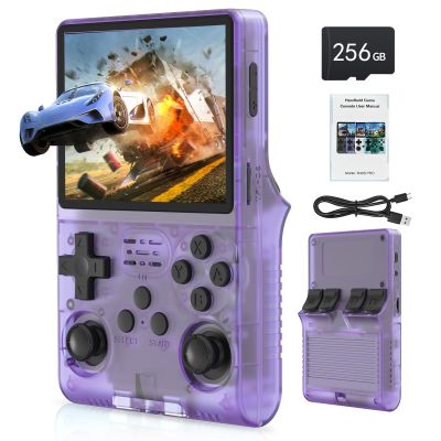 FVBADE 30000 in 1 R40S PRO Handheld Game Console 3.5 inch IPS Screen Mini Retro Console 3800mAh Portable Pocket Arcade 12+ Mainstream Emulator 256G TF Card Transparent