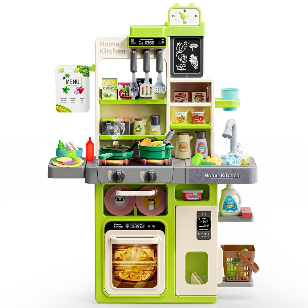 Letapapa Kids Play Kitchen Set, Kitchen Toys with Realistic Sound & Light, Cooking Stove, Sink, Play Food and Kitchen Accessories, Kitchen Playset Gifts for Toddlers Girls Boys