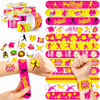 72PCS Softball Party Favors Decorations, Temporary Tattoos & Slap Bracelets