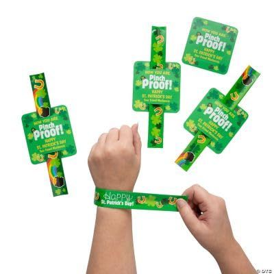 Fun Express Personalized St. Patricks Day Slap Bracelets with Card, Bulk 50 Pieces