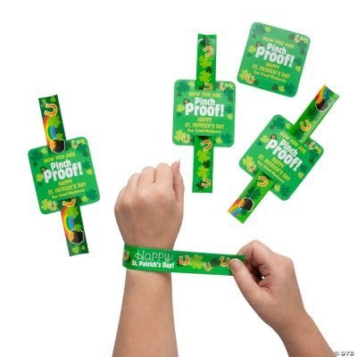 Fun Express Personalized St. Patricks Day Slap Bracelets with Card, Bulk 50 Pieces