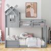 DUORUIMI Playhouse-Inspired Style Wooden Twin Over Full Bunk Bed, Loft Bed with Playhouse, Farmhouse, Ladder and Guardrails, Compatible with Girls Boys Teens (Gray-Play-TOF),bed frame, jq-632 view 1