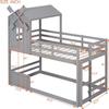 DUORUIMI Playhouse-Inspired Style Wooden Twin Over Full Bunk Bed, Loft Bed with Playhouse, Farmhouse, Ladder and Guardrails, Compatible with Girls Boys Teens (Gray-Play-TOF),bed frame, jq-632 view 2