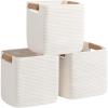 danpinera Set of 3 11 Inch Storage Baskets, Cube Storage Bins, White Woven Baskets with Stable Leather Handles, Square Cotton Rope Bins for any Room, Easy to Recover view 1