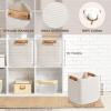 danpinera Set of 3 11 Inch Storage Baskets, Cube Storage Bins, White Woven Baskets with Stable Leather Handles, Square Cotton Rope Bins for any Room, Easy to Recover view 2