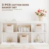 danpinera Set of 3 11 Inch Storage Baskets, Cube Storage Bins, White Woven Baskets with Stable Leather Handles, Square Cotton Rope Bins for any Room, Easy to Recover view 3