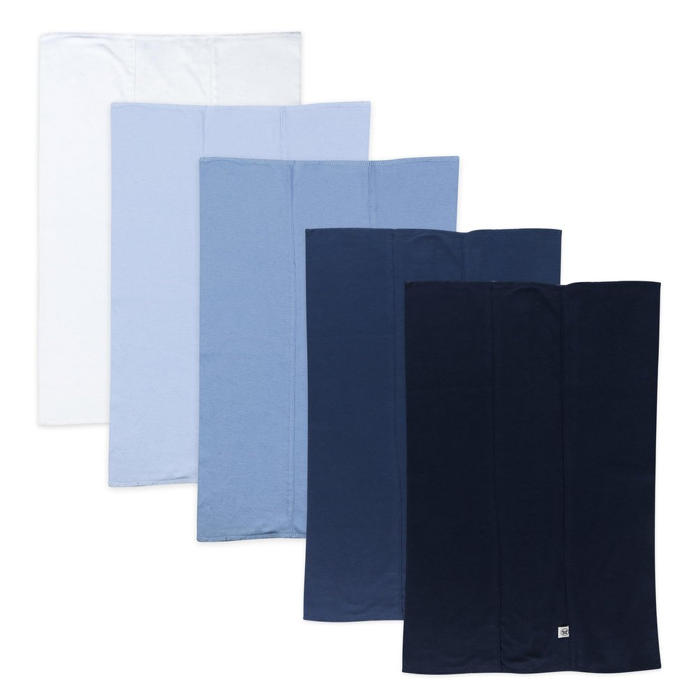 HonestBaby Multipack Tri-fold Knit Burp Cloths Soft Absorbent 100% Organic Cotton for Infant Baby Boys, Girls, Unisex, 5-Pack Blue Ombre, One Size