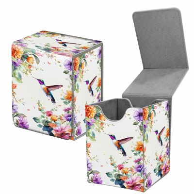 BREIDMKFM Card Deck Box for Trading Cards,MTG Commander Deck Box Fits 100+ Single Sleeved Cards,Leather Magnetic Card Storage Box for YuGiOh TCG CCG Cards,Floral Hummingbird