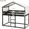 DUORUIMI Playhouse-Inspired Style Wooden Twin Over Full Bunk Bed, Loft Bed with Playhouse, Farmhouse, Ladder and Guardrails, Compatible with Girls Boys Teens (Gray-Play-TOF),bed frame view 2