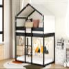 DUORUIMI Playhouse-Inspired Style Wooden Twin Over Full Bunk Bed, Loft Bed with Playhouse, Farmhouse, Ladder and Guardrails, Compatible with Girls Boys Teens (Gray-Play-TOF),bed frame view 3