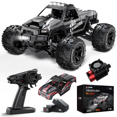 Evmore 1/16 Brushless RC Cars for Adults & Boys, Fast 34 Mph, Electric 4WD High Speed RC Car, All-Road Remote Control RC Truck with Two 2S Lipo Batteries, Compatible with 3S Lipo