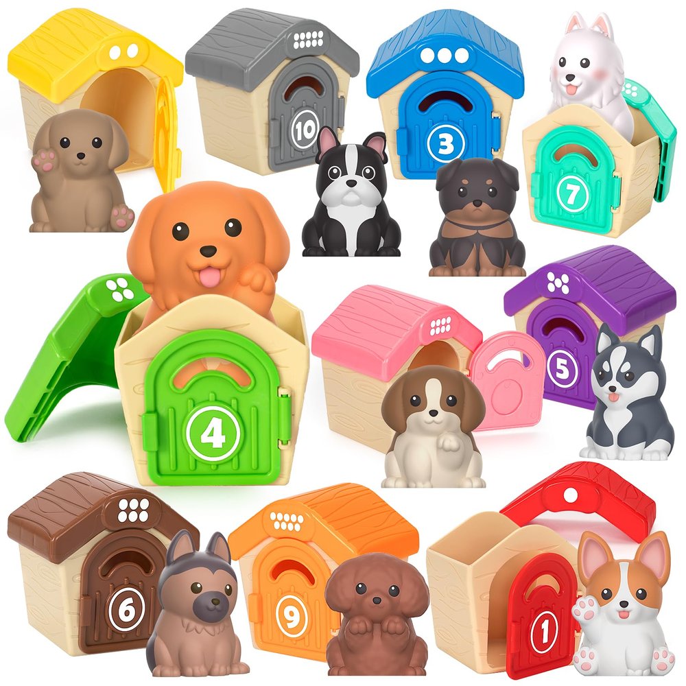 Aigybobo Learning Toys for Toddlers 1 2 3 Year Old, 20 Pcs Pet Dog Toys for Kids, Animal Counting Matching Sorting Fine Motor Educational Playset, Puppy Gifts for Baby Boys Girls Age 12-18 Months